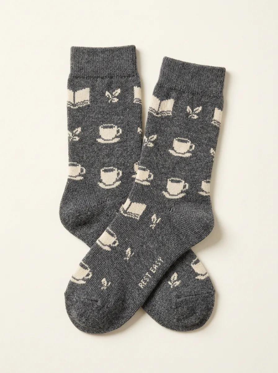 Soft Coffee-Motif Book-Motif Casual Socks