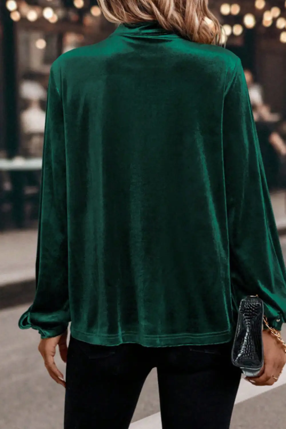 Velvet Long Sleeve Button Front Blouse