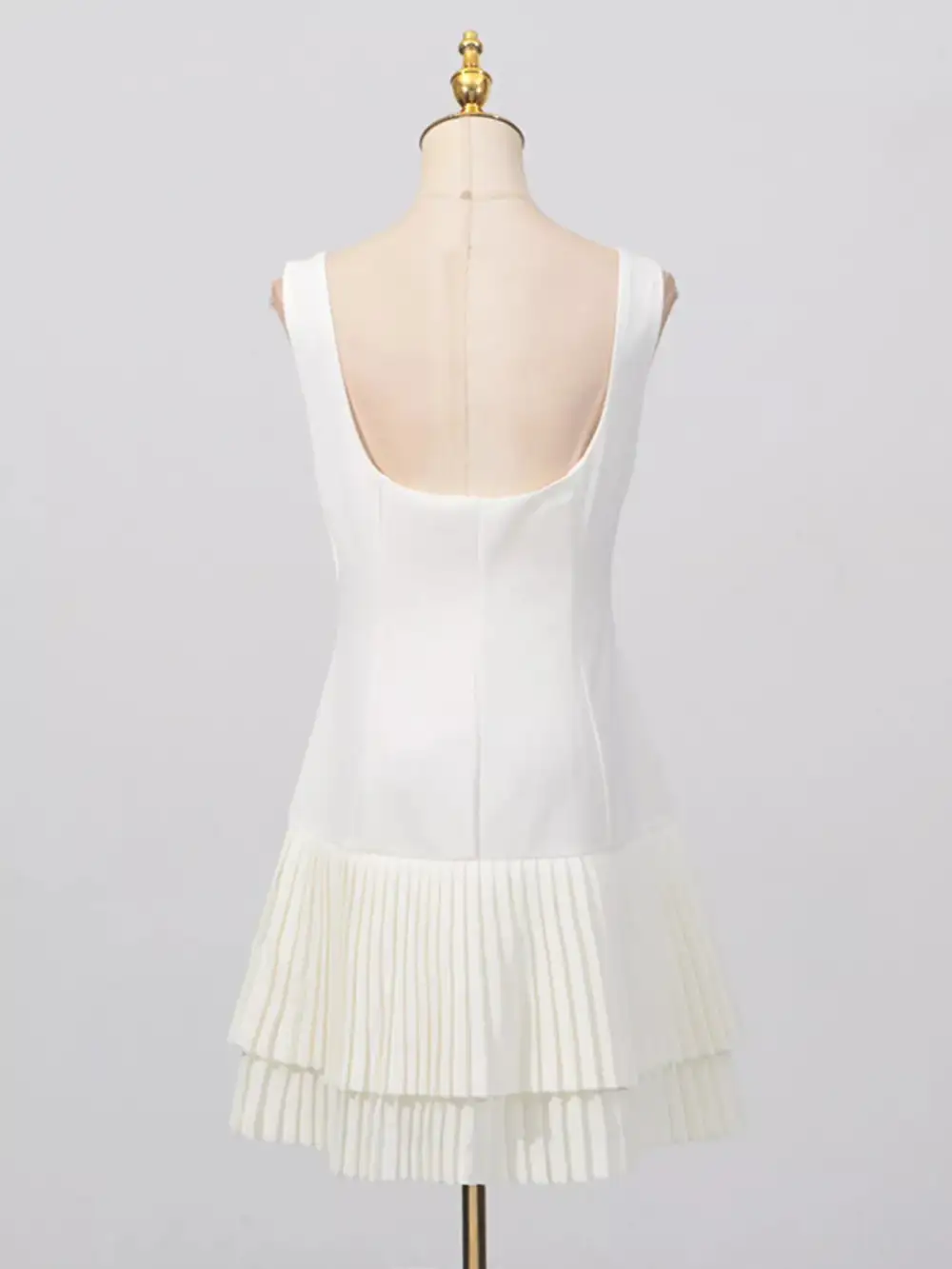 Square Neck Pleated Mini Dress