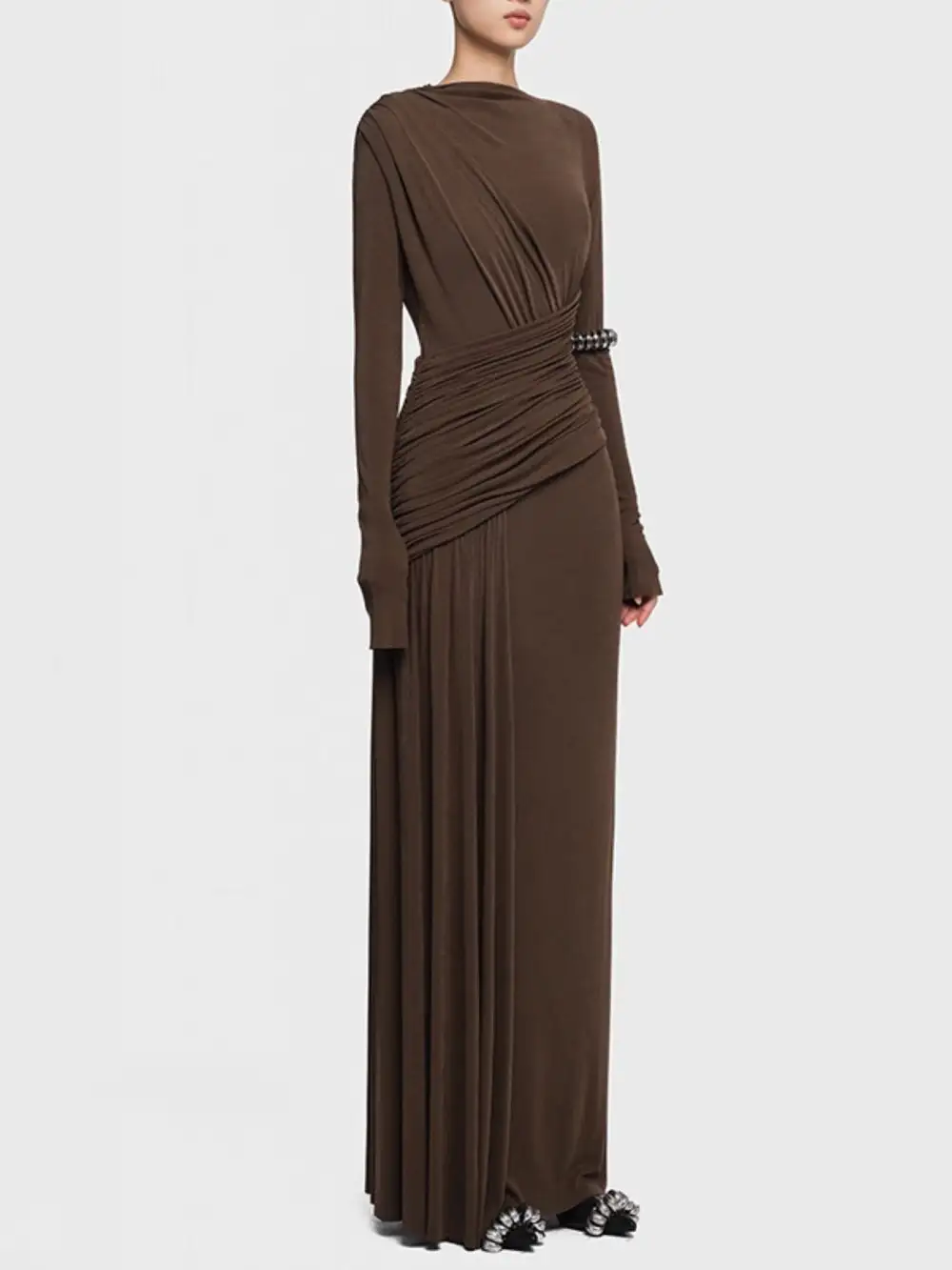Drape Ruched Long Sleeve Maxi Dress