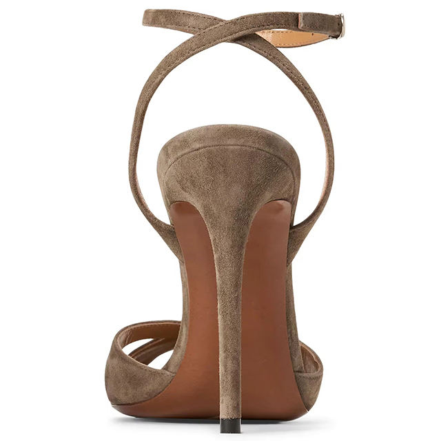 Aurielle Brown Suede Cross Stiletto Sandals