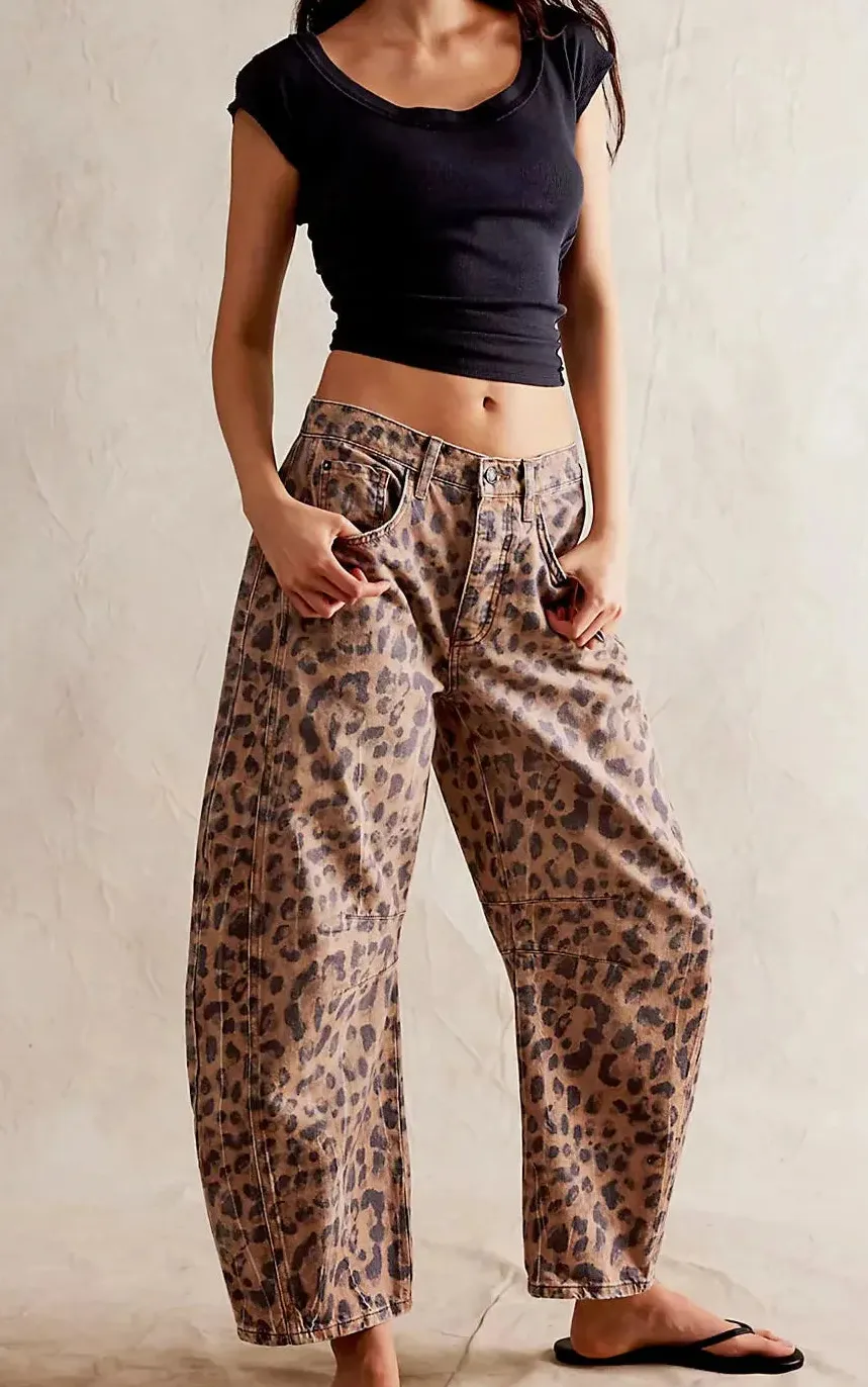 Leopard-Print Mid-Rise Relaxed Jeans
