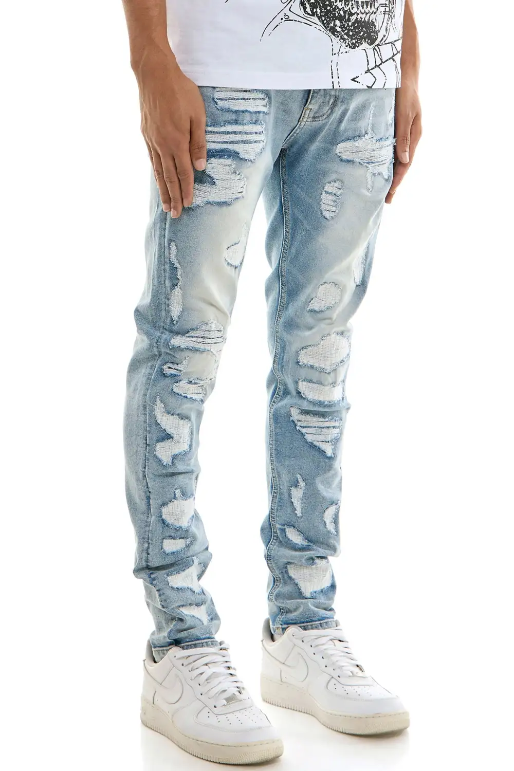 Men's Skinny Distressed Zip Detail Jeans