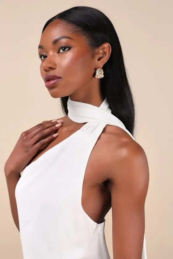 Isloda Blue One-Shoulder Backless Sash Mini Dress