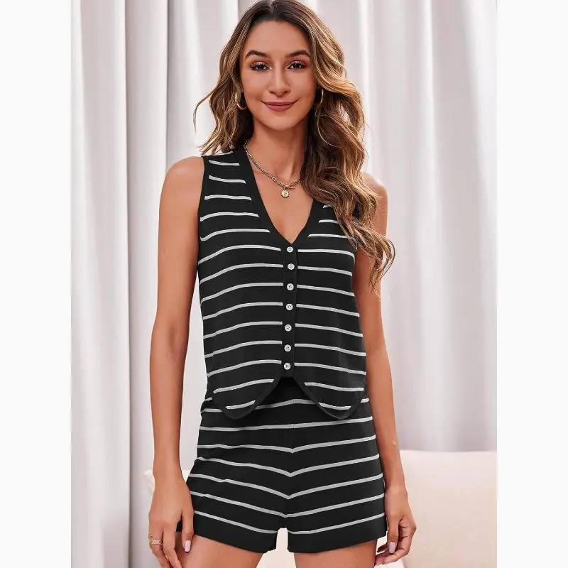 2 Piece Outfits Summer Striped Casual Lounge Sets