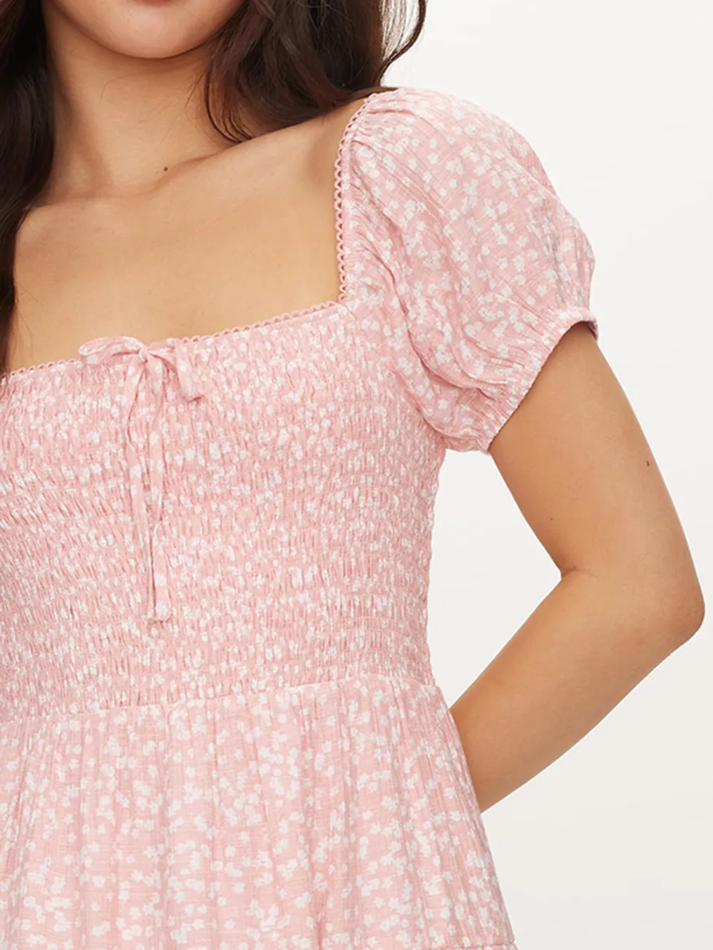 Puff Sleeve Pink Mini Dress