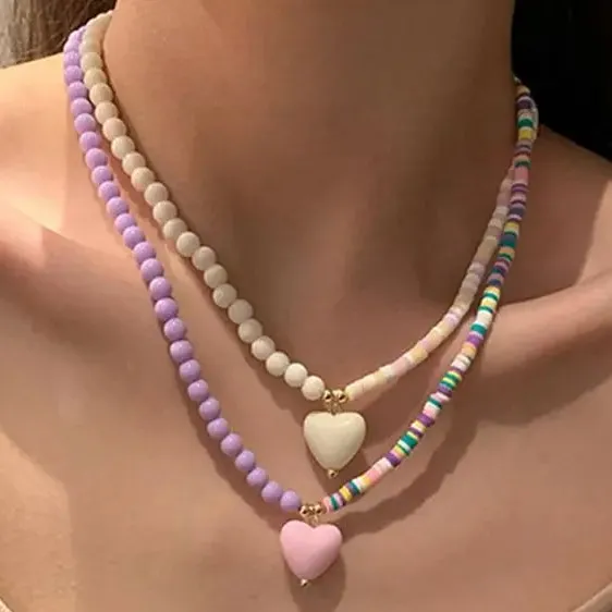 Acrylic Heart Detail Pendant Necklace