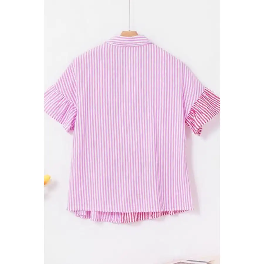 Button Down Striped Ruffled Hem Shirt