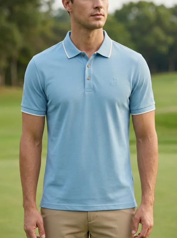 Motion Flag-Motif Embroidered Golf Polo Shirt