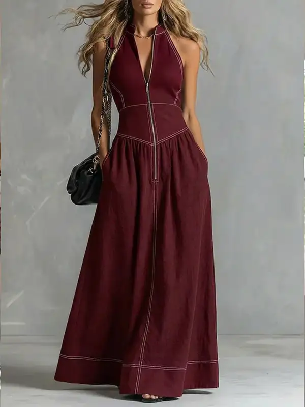 High Pleated Maxi Dress