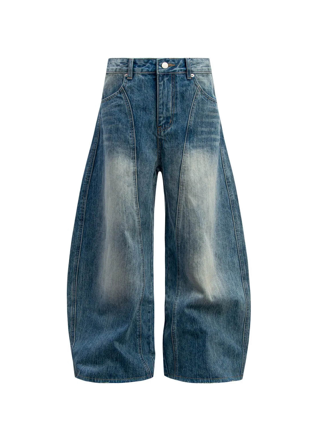 Vintage Washed Curved-Leg Denim Pants