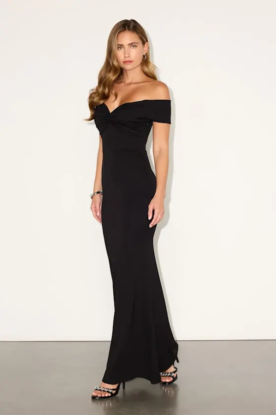 Katerina Black Twist-Front Off-The-Shoulder Maxi Dress