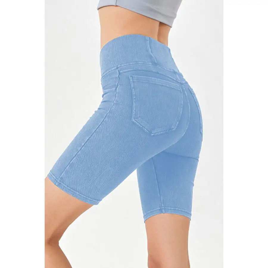Asymmetrical Waist Denim Shorts with Pockets