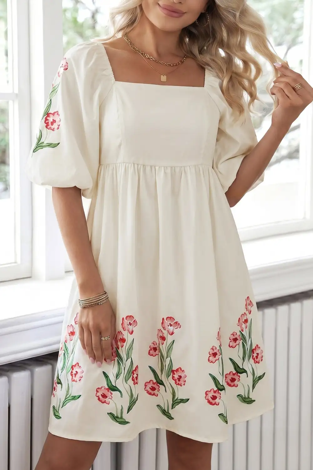 Floral Puff Sleeve Babydoll Mini Dress