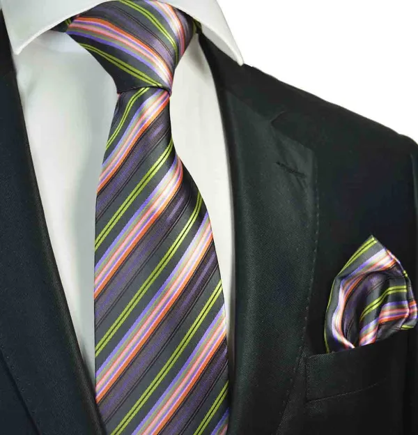 Smart Striped Men's Necktie With Pocket Square