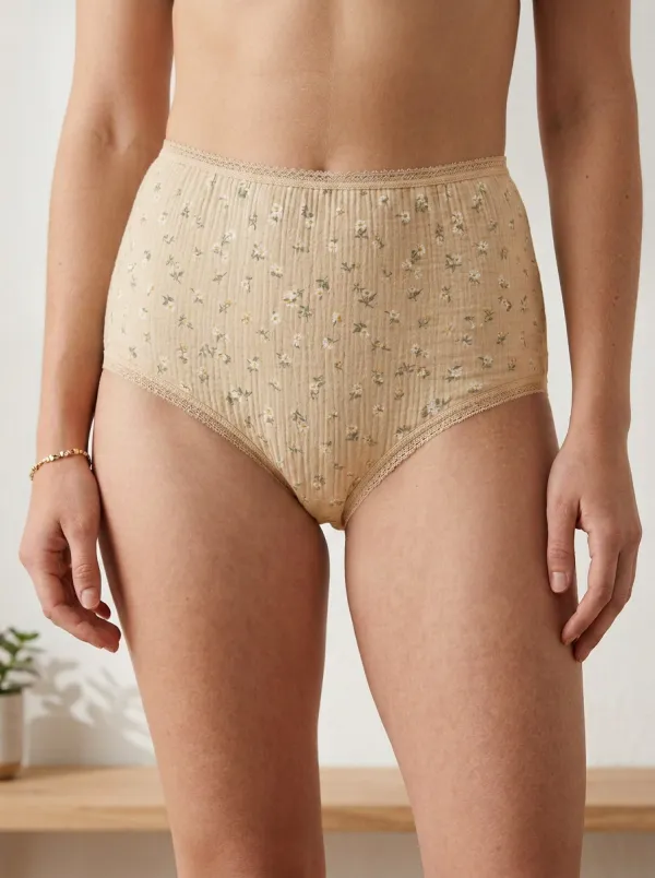 Women's Cottagecore Sage Green Daisy Floral Printed Panties