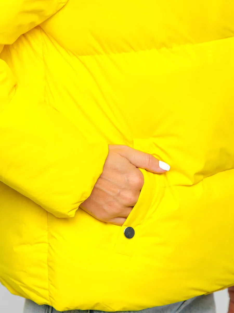 Women's Yellow Quilted Winter Jacket Without Hood