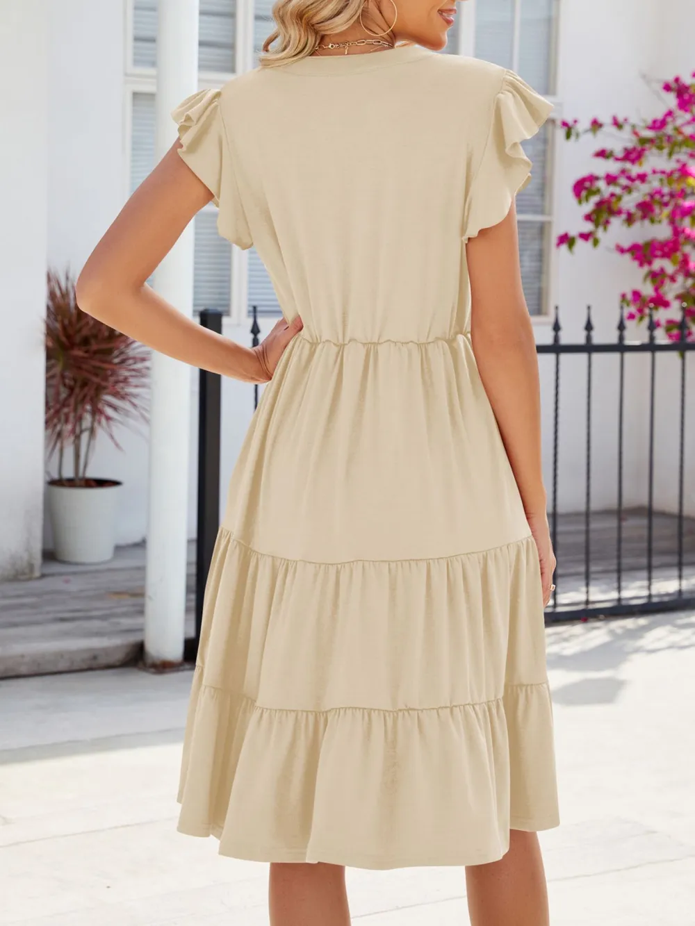 Clean Line Ruffle Tiered Midi Dress