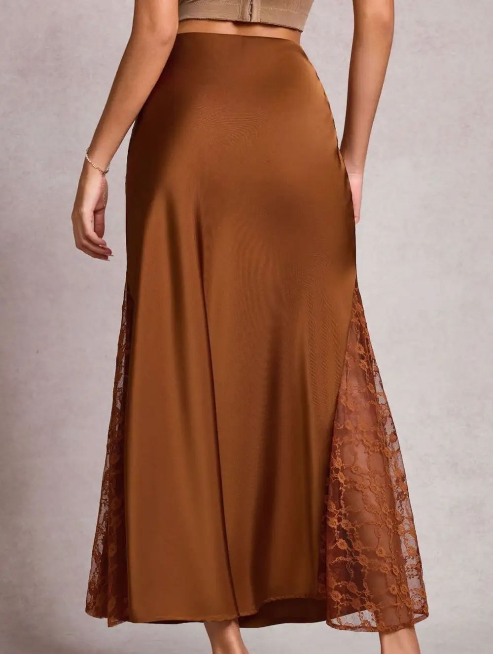 Satin Lace High Waist A-Line Skirt