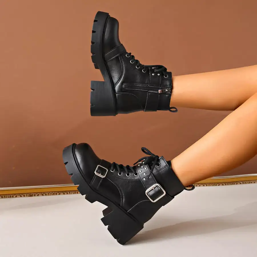 Classic Round Toe Block Heels Boots