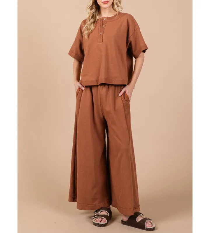 Femme Half Button Half Sleeve Top and Pants Set