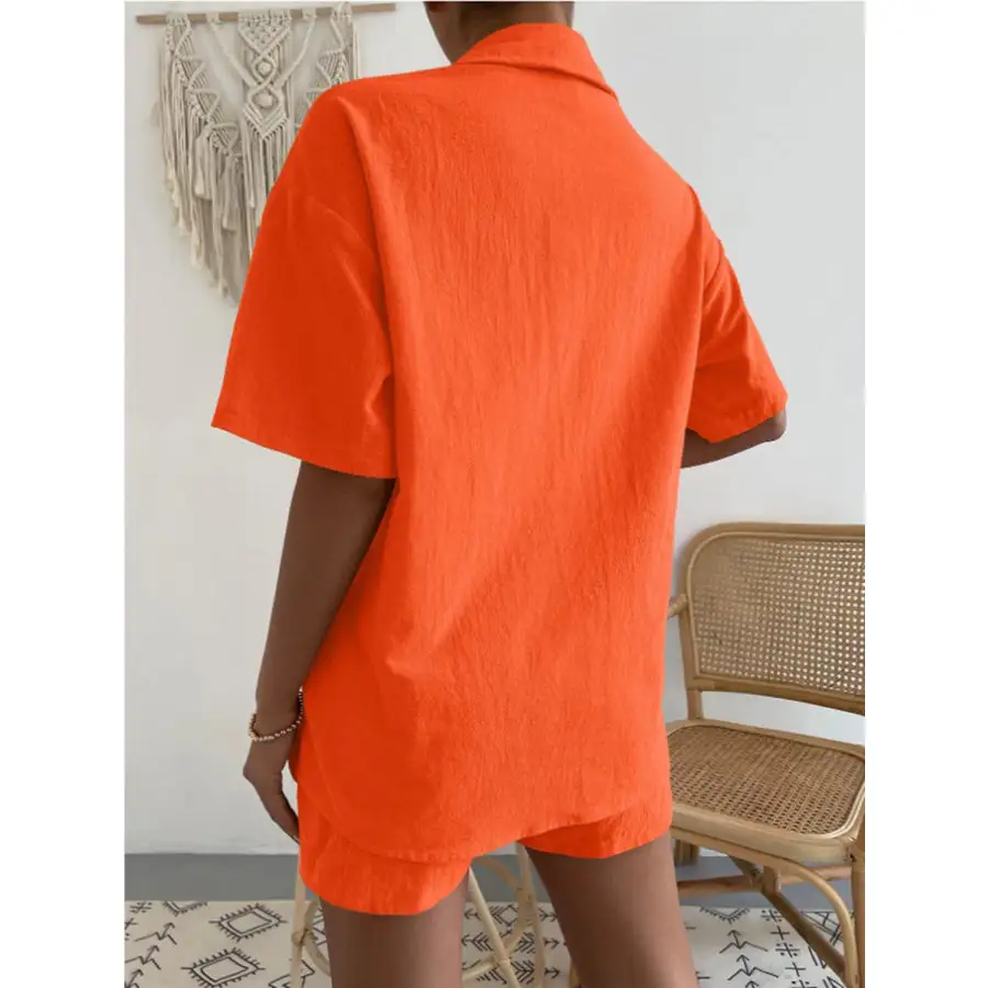 Button Up Short Sleeve Shirt and Shorts Set
