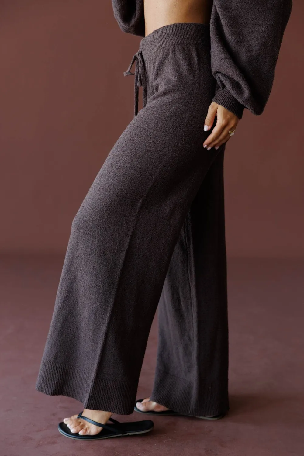 Knit Elastic-Waist Tie-Waist Wide-Leg Pants