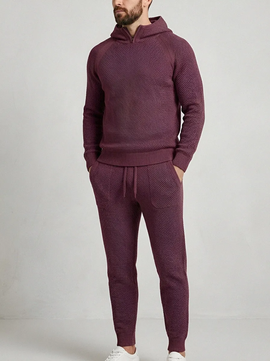 Jogger Textured-Knit Minimal Men's Knit Hoodie Jogger Set