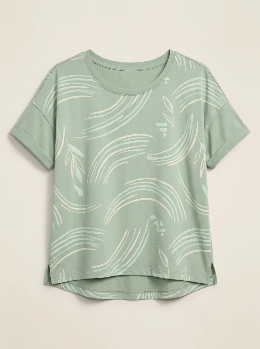Women's Sage Green Abstract Rainbow Leaf Printed T-shirt