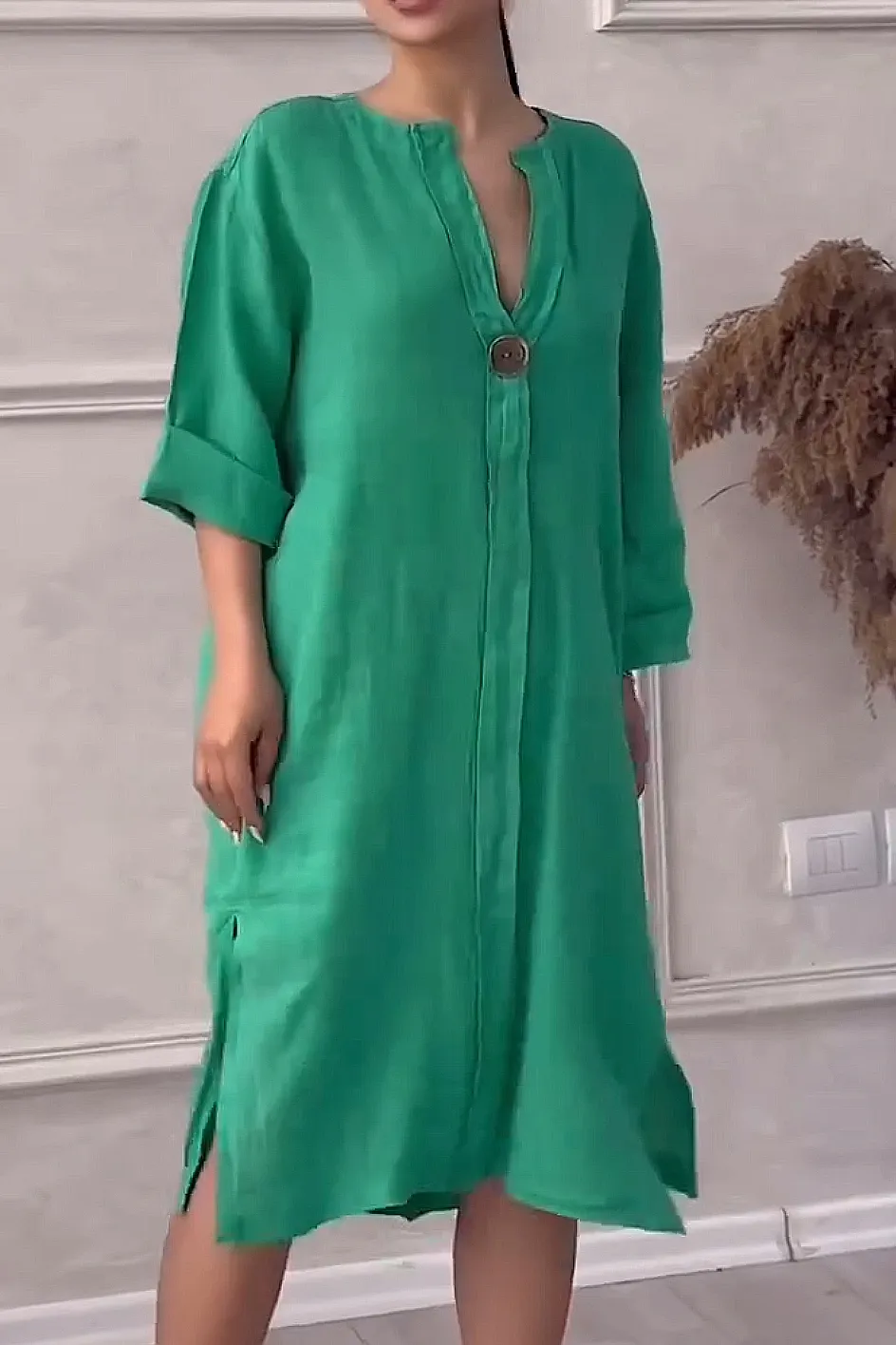 Women'S Solid Color Casual Cotton And Linen Dress