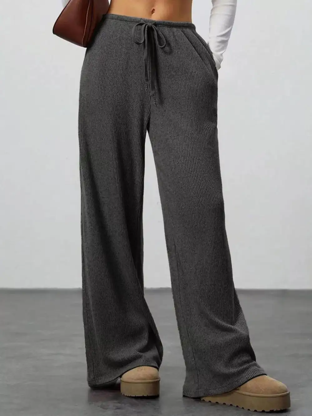 Wide Leg Relaxed Fit Drawstring Casual Pants