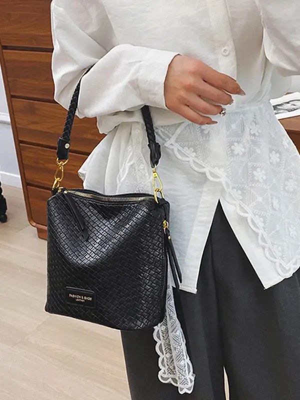Woven Zip-Top Crossbody Bag