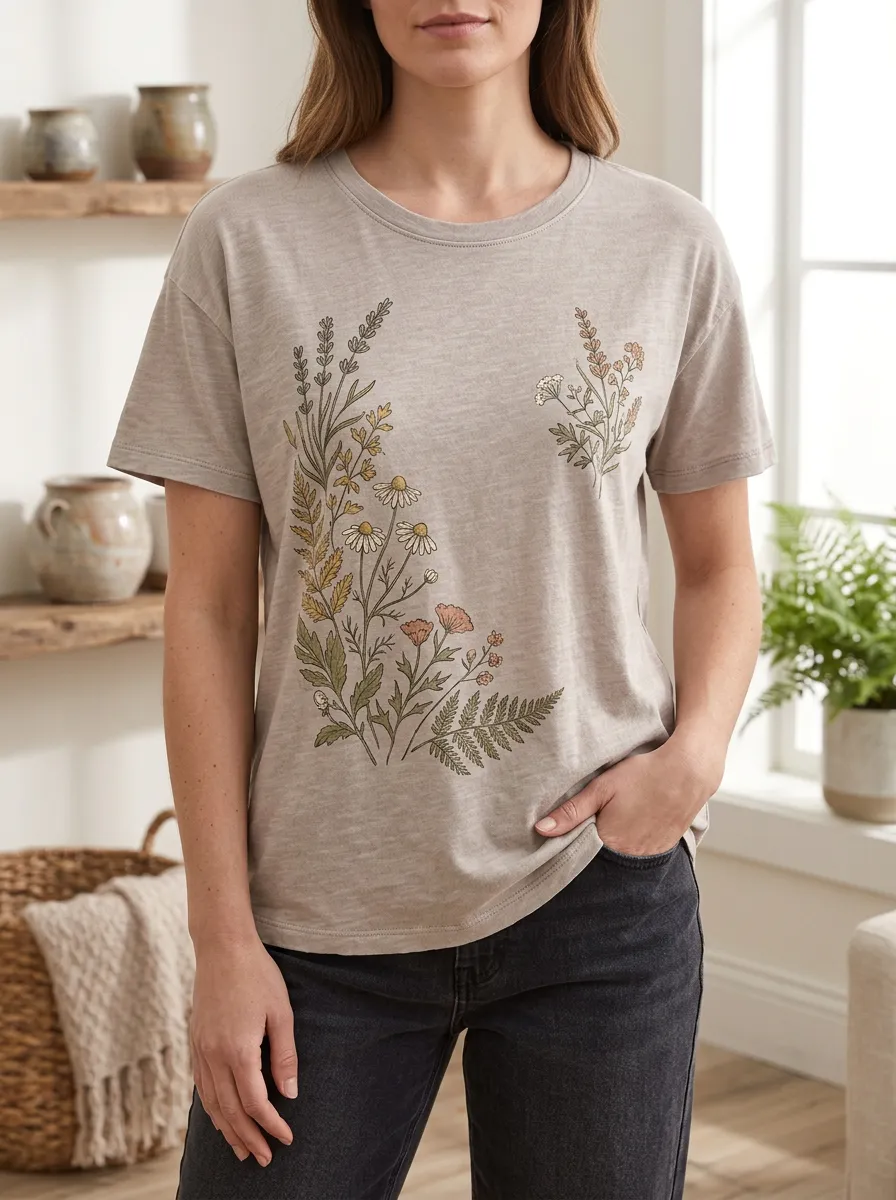 Women's Garden Botanical Nature Lover Wildflower Crew Neck T-Shirt
