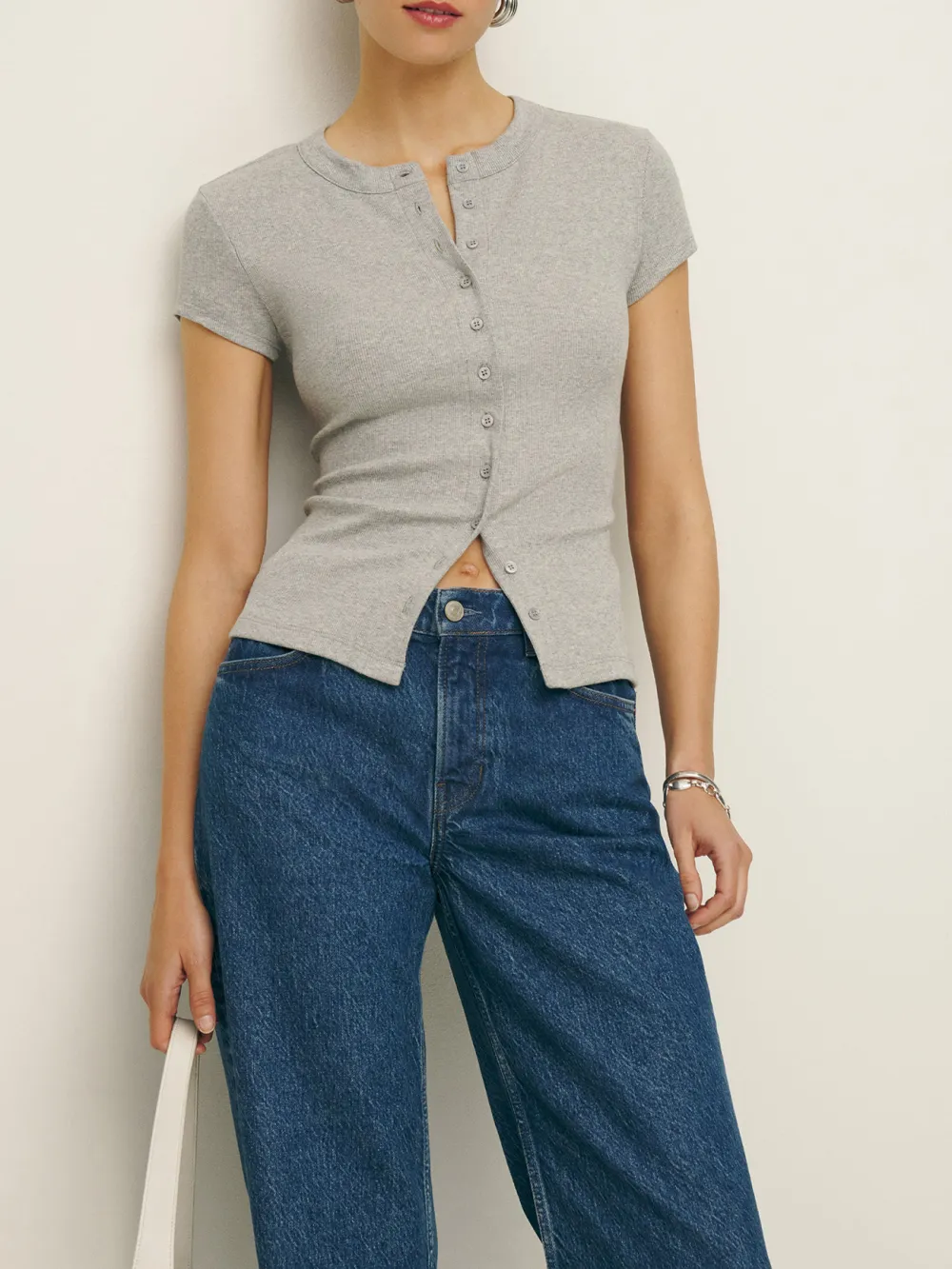 Button Front Knit Crop Top