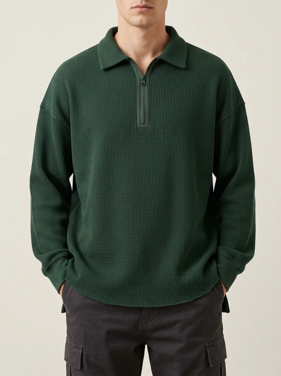 Streamlined Quarter-Zip Waffle Knit Pullover