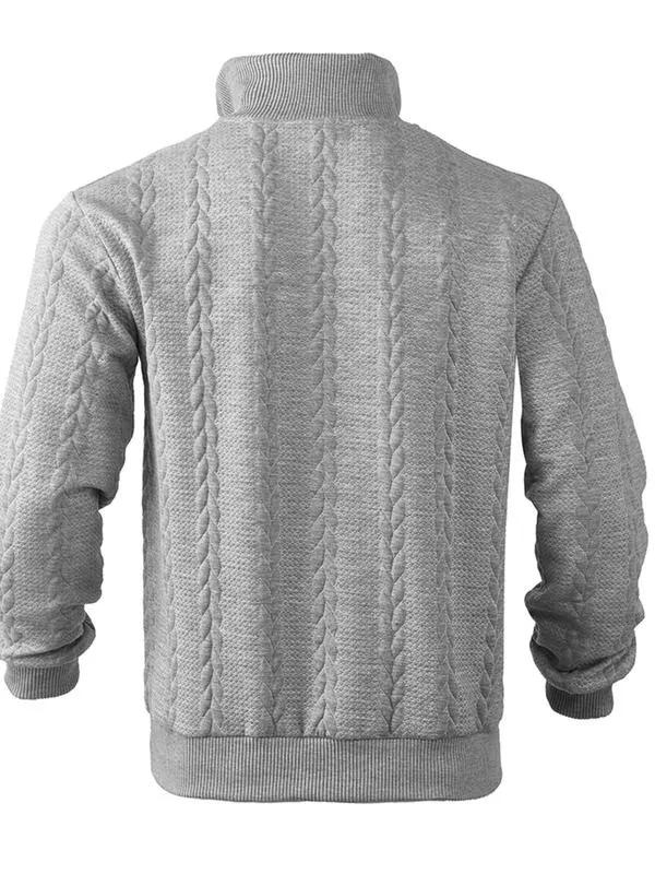 Men's solid color half-zip stand collar sweater