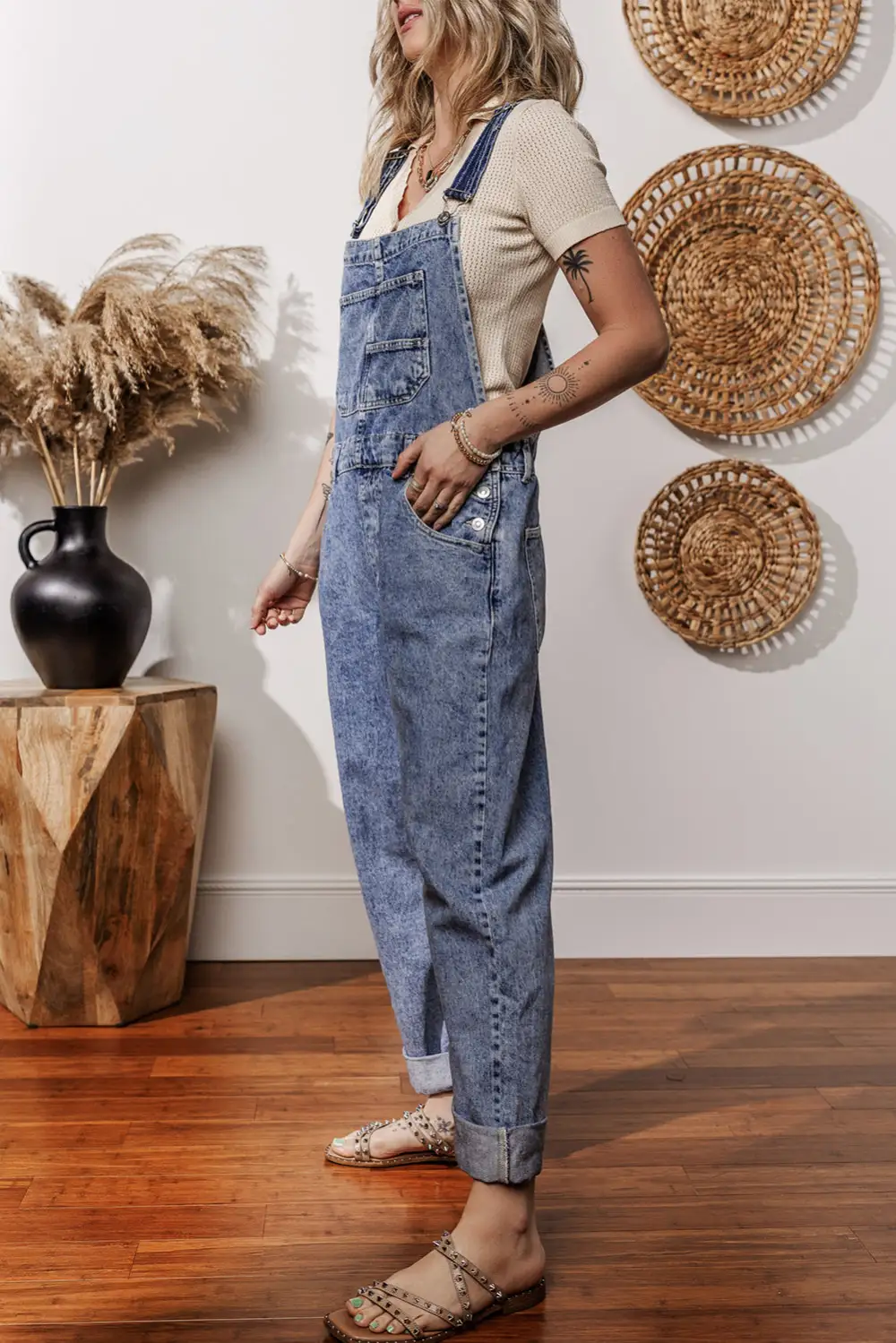Sail Denim Bib Straight Leg Jumpsuit Pants