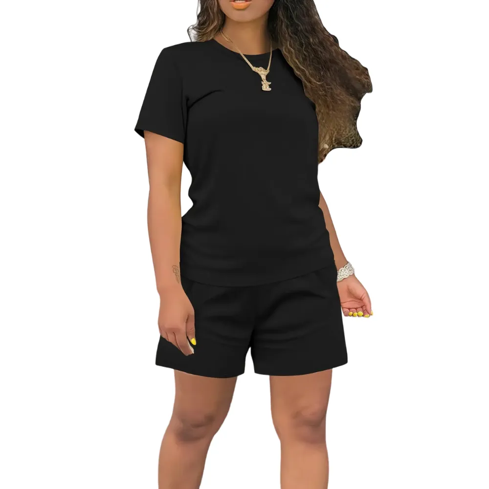 Women's Summer Casual 2 Piece Outfits Short Sleeve Top & Shorts Set Soft Regular Fit Loungewear