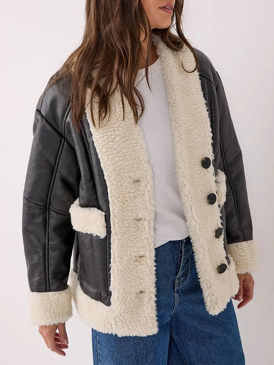 Women'S Vintage Leather & Shearling Cropped Jacket
