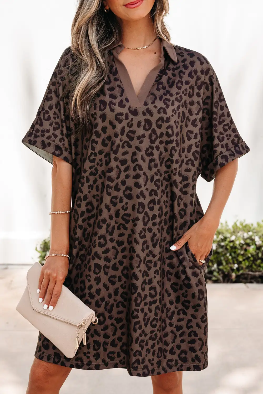 Animal Print V Neck Mini Dress