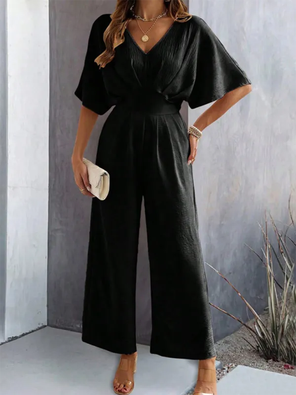 Short Sleeved Clean Wide Leg Jumpsuit Shorts