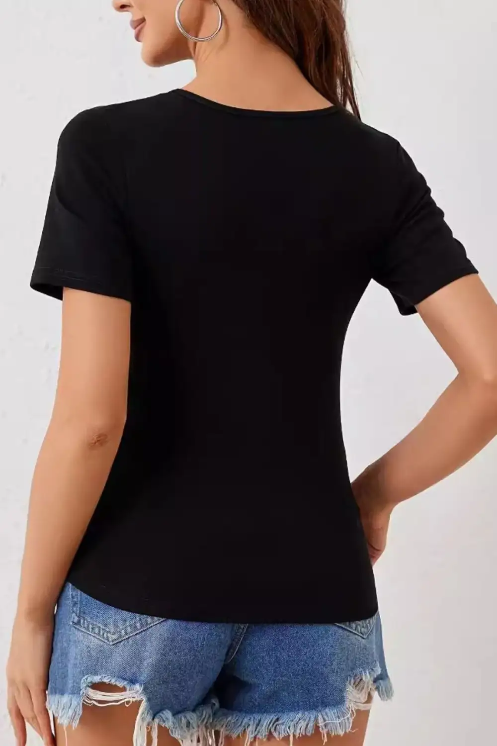 V-Neck Crew-Neck Short-Sleeve Lace-Detail T-Shirt