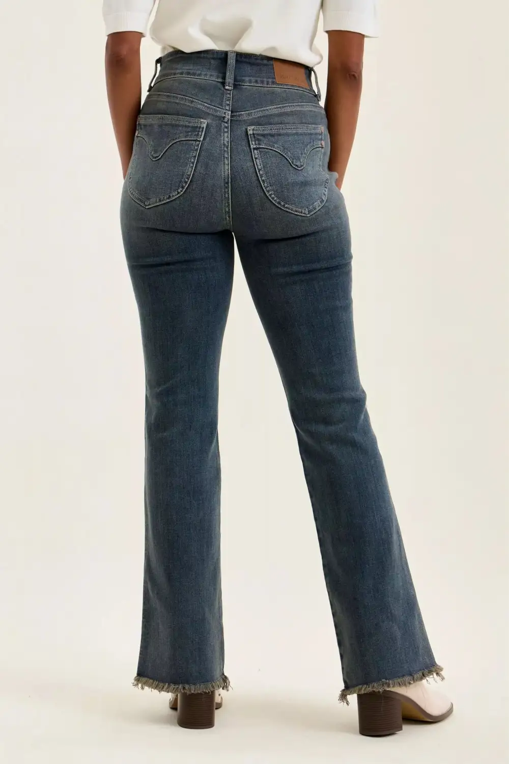 High Waist Frayed Hem Button Denim Jeans