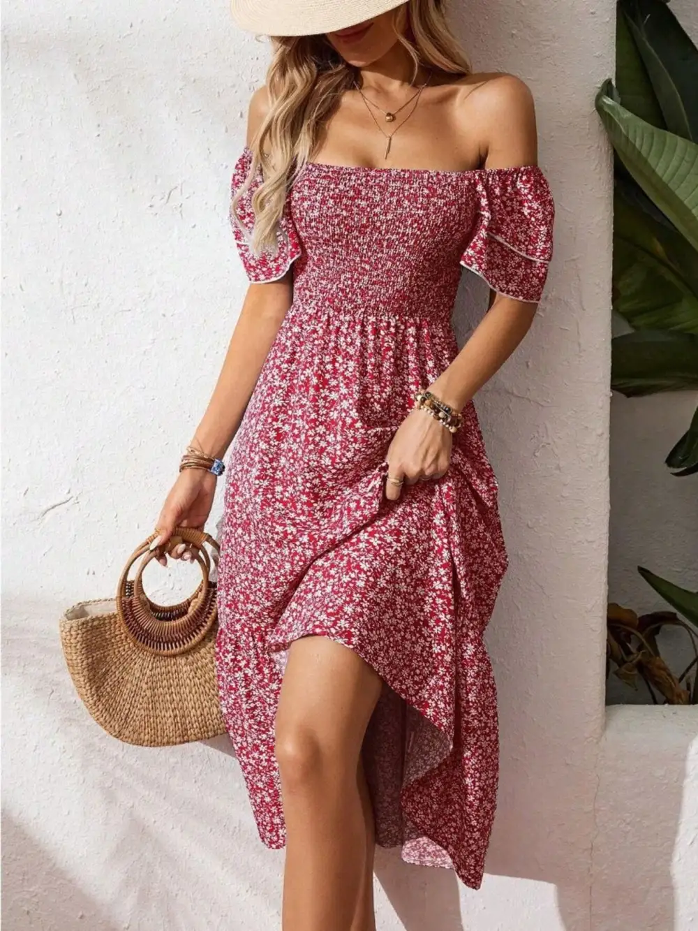 Gathered Detail Floral Printed Ruffle Dress