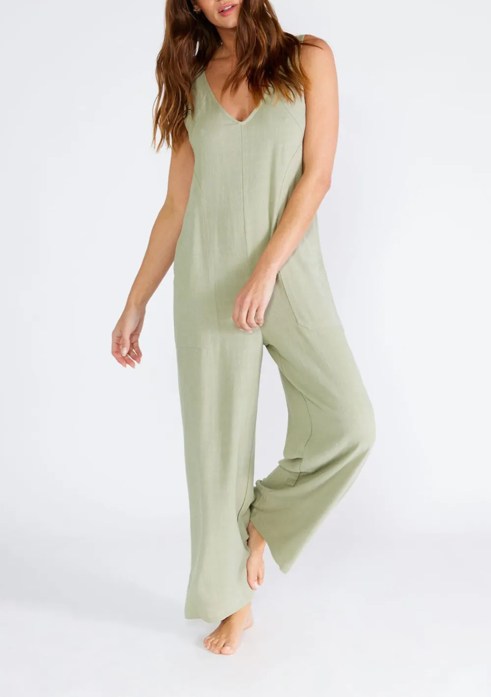 Pocketed V-Neck Wide Strap Jumpsuit