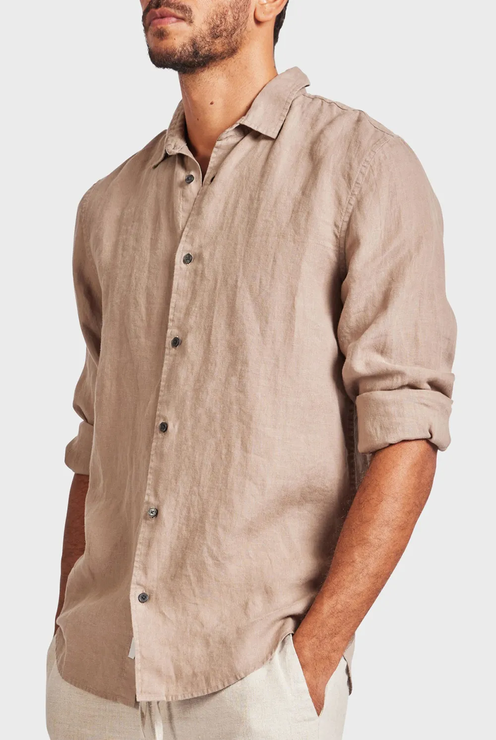 Black Linen Button Down Long Sleeve Shirt