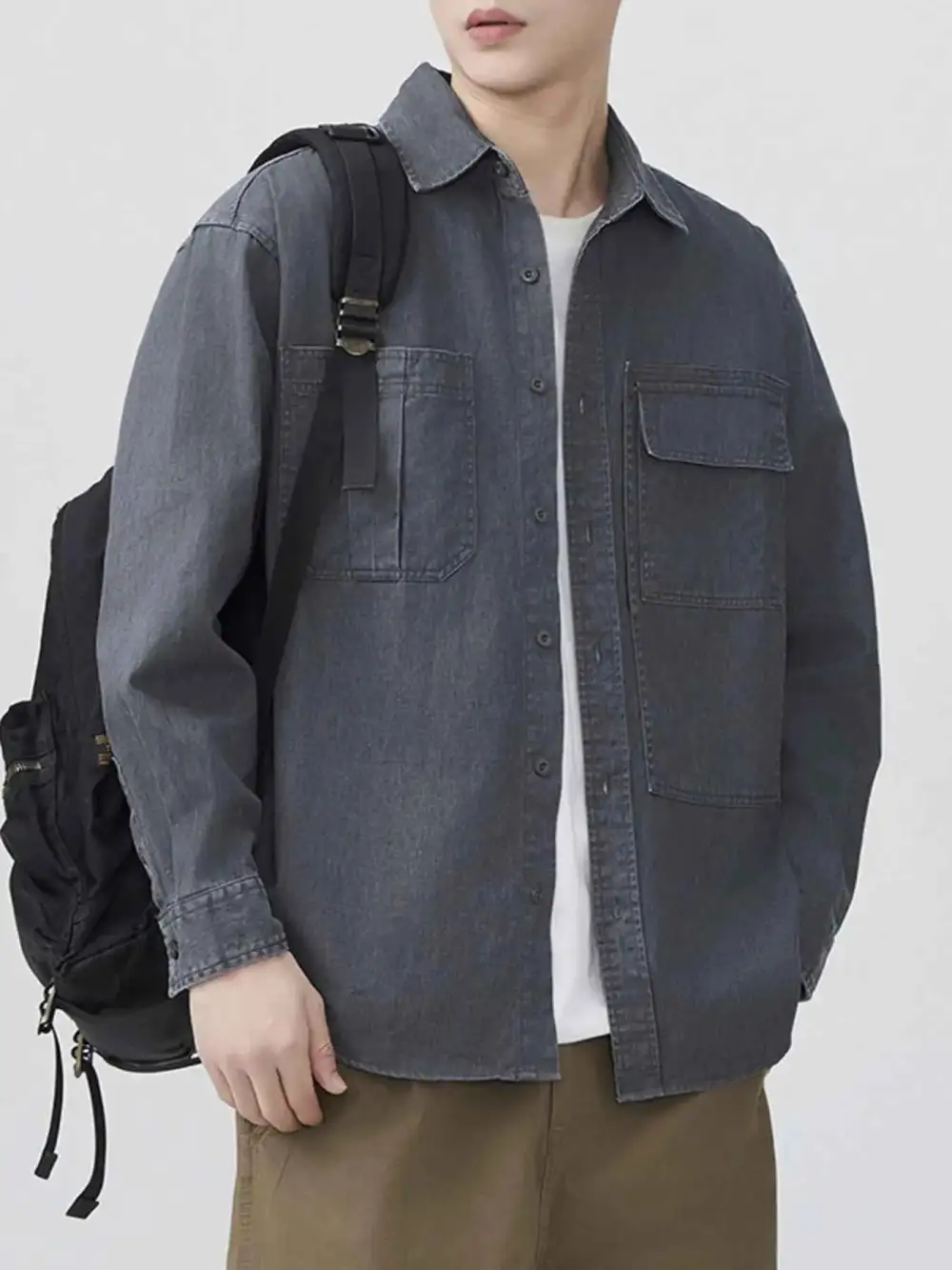 Button Up Long Sleeve Denim Shirt