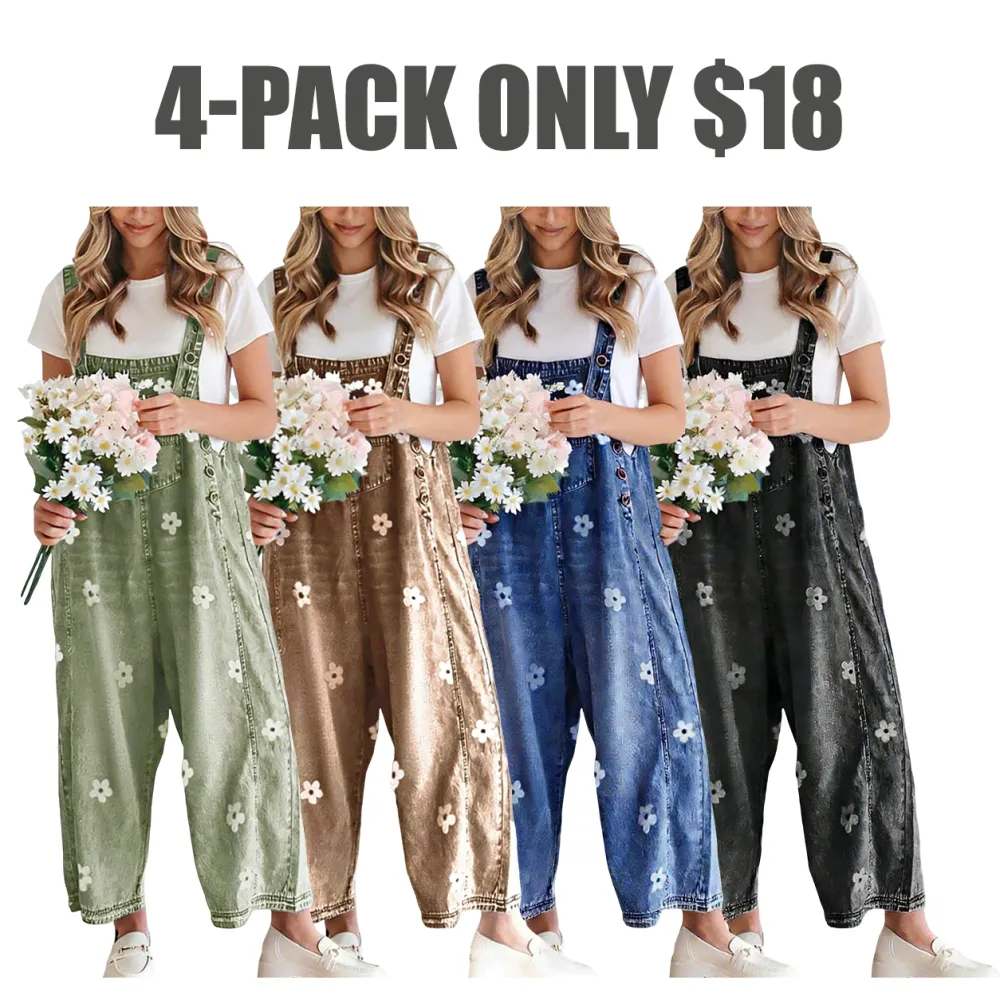 Women's Floral Printed Bib Overall Jumpsuit