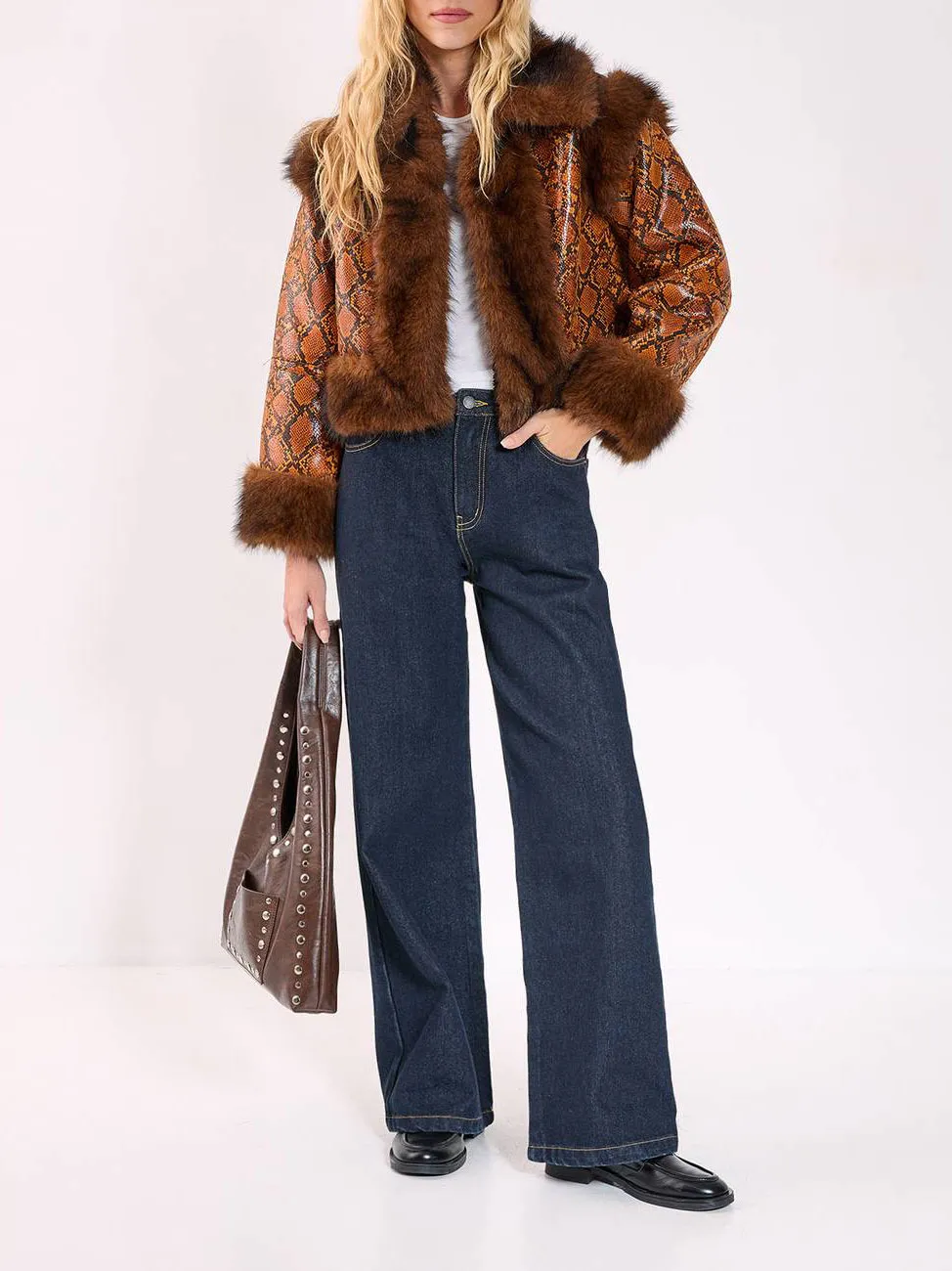 Women's Contrast Plaid Fuzzy Long Coat