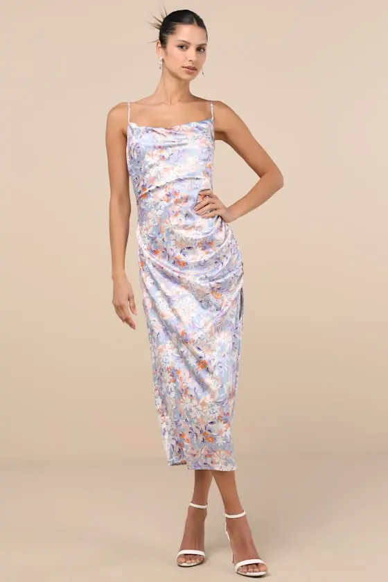 Truest Romance White Floral Print Sleeveless Ruched Midi Dress